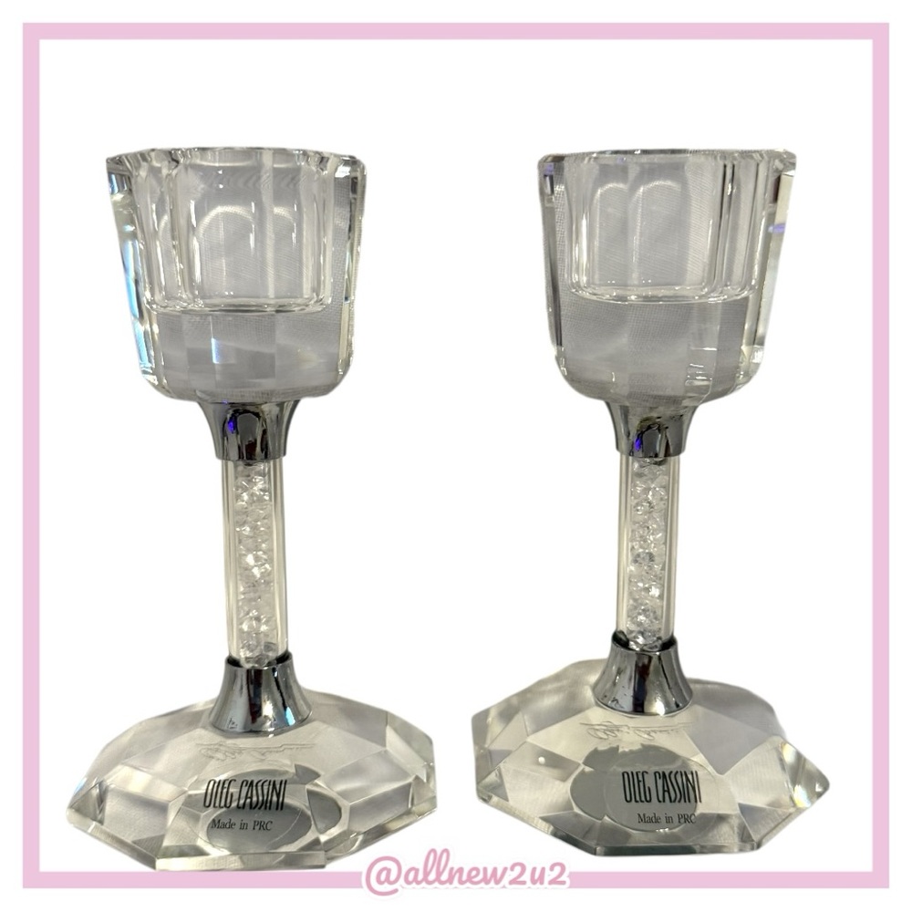 Oleg Cassini Elegant Crystal Glitter Candle Holders - Picture 3 of 10